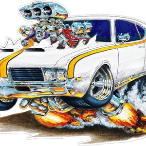 1969 Olds 442 Cartoon Car Wall Decal: Vintage Man Cave Decor