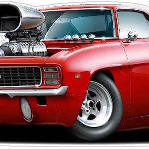 Classic Car 1969 Camaro Pro Street Wall Decal, Car Photo Decal, Man Cave Decor, Fathers Day Gift, Boys Room Decor, Hot Rod Car