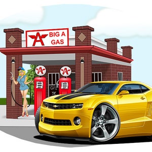2010 Camaro Gas Station Wall Decal: Chevy Sports Car Clipart