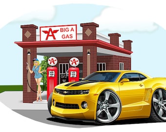 Calcomanía de pared de gasolinera Camaro 2010: Clipart de coche deportivo Chevy