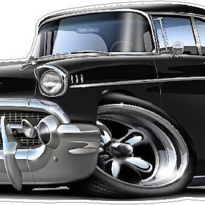 1957 Chevy w/ Mag Wheels WALL DECAL Vintage Classic Cartoon Car Vinyl Sticker Graphic Garage Decor Officially Licensed Product Walls Windows
