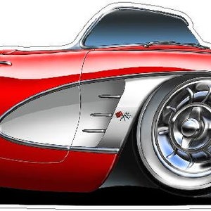 1958-62 Corvette WALL DECAL Chevy Vintage Classic Cartoon Car Vinyl Sticker Graphic Garage Decor Officially Licensed Product Walls Windows