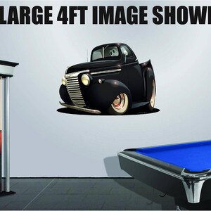 DB 1940 Chevy Pickup Wall Decal   Long Graphic Vinyl Art Cartoon Classic Car Illustration Hot Rod Man Cave Garage Decor