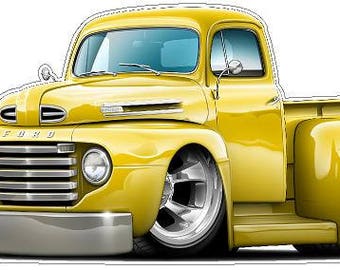 Muursticker Ford F-1 uit 1948: sticker vintage cartoon vrachtwagen
