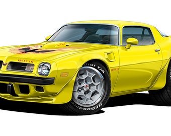 Calcomanía de pared Firebird Trans Am 1975: Gráfico de arte de coche de dibujos animados