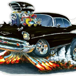 1957 Chevy FB WALL DECAL Vintage Classic Cartoon Car Vinyl Sticker Graphic Garage Decor Officially Licensed Product Walls Windows