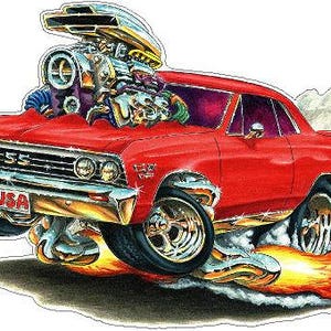 1967 Chevelle FB WALL DECAL Vintage Classic Cartoon Car Vinyl Sticker Graphic Man Cave Boys Room Decor Officially Licensed Product