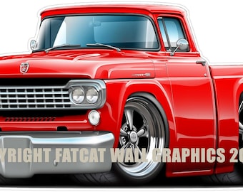 1958 F100 Wall Decal: Classic Cartoon Truck Vinyl Sticker