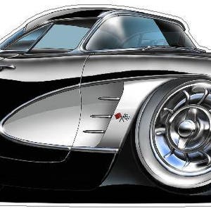 1958 Corvette WALL DECAL Chevy Vintage Classic Cartoon Car Vinyl Sticker Graphic Garage Decor Officially Licensed Product Walls Windows