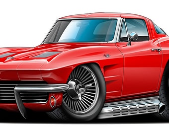 Calcomanía de pared con diseño de coche Corvette 63 con ventana dividida - Elige tamaño y color