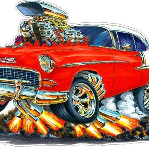 1955 Chevy Belair FB WALL DECAL Vintage Classic Cartoon Car Vinyl Sticker Graphic Garage Decor Officially Licensed Product for Walls Windows