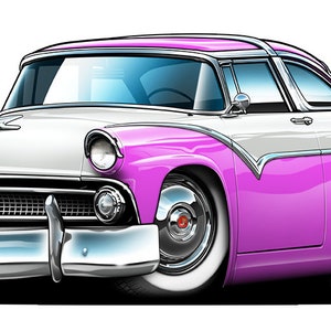 Fatcat Wall Graphics 1955 Ford Fairlane Wall Decal Graphic Poster Cling Cartoon Car Art Choose Size & Color