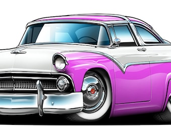 Calcomanía de pared de Ford Fairlane 1955 con dibujos animados - Elige tamaño y color