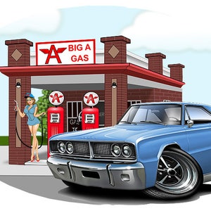Adesivo de parede de carro de desenho animado Coronet 1966: Adesivo de vinil retrô para posto de gasolina