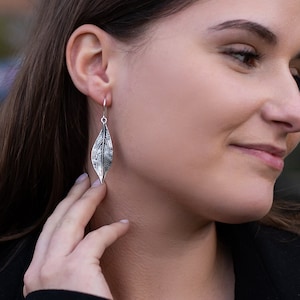 Sterling Silver Leaf Drop Earrings – Nature Inspired Dangle Earrings, Minimalist Handmade Jewellery Gift for Her