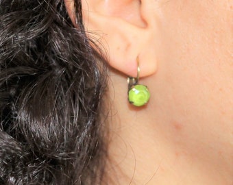 Lime Green Crystal Lever back Earrings made with Swarovski Crystal Elements Gift For Her