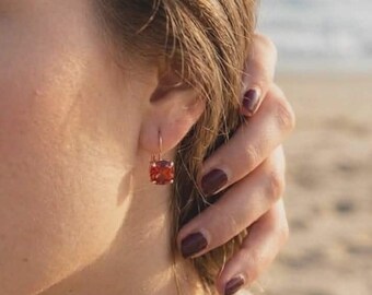 Orange Earrings Summer/Spring Amber Jewellery Crystal Leverback Earrings Beach Vibe Jewelry Gift For Holidays