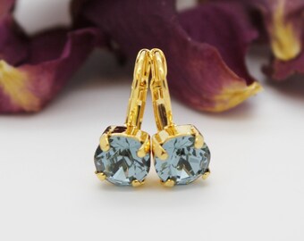 Indian Sapphire Crystal Leverback Earrings Blue Drop Jewellery Gold Silver Rose Brass Bridesmaid Birthday Wedding Gift