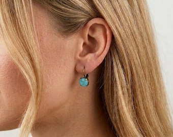 Azure Blue Crystal Earrings Leverback Drops Bridesmaid Gift Something Blue Wedding Jewellery December Birthstone Present