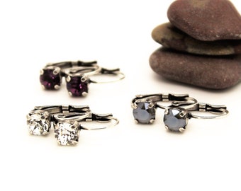 Antique Silver Plated Leverback Earrings made with Swarovski Crystal Elements Choose your Colour Earrings by Lady C Jewellery