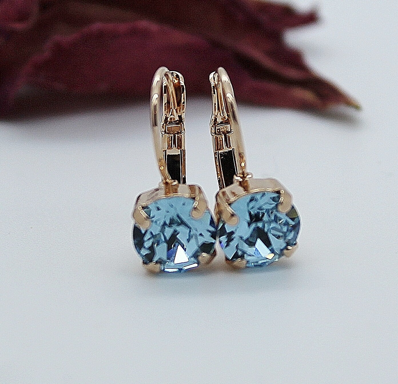 Aquamarine Leverback Earrings Made With Aquamarine Swarovski Etsy UK