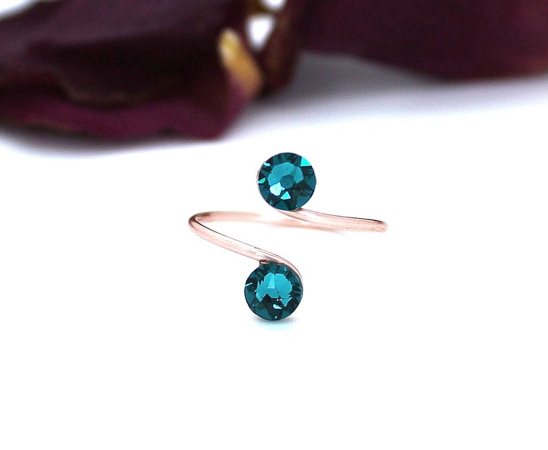 Blue Zircon Adjustable Toe Ring made with Swarovski Crystal Elements Choose Your Finish rose gold plated