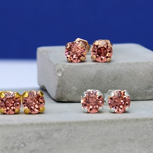 Crystal Gold Earrings Silver Studs Rose Gold Stud Earrings Blush Rose Swarovski Crystals Teachers Gift For Her Birthday Gift