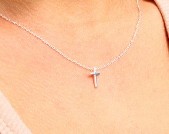 Solid Silver Cross Necklace-Cross Pendant-Sterling Silver Cross-Sterling Silver Trace Chain