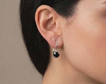 Jet Black Premium Crystal Earrings, Drop Earrings, Leverback Earrings, Gold Silver Rose Gold Jewellery, Teachers Gift