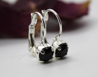 Leverback Earrings made with Jet Black Swarovski Crystal Elements-Choose Your Finish