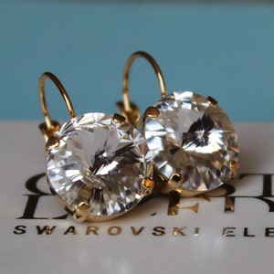 Rivoli Clear 14mm Leverback Earrings made with Swarovski Crystal Elements Choose a Finish