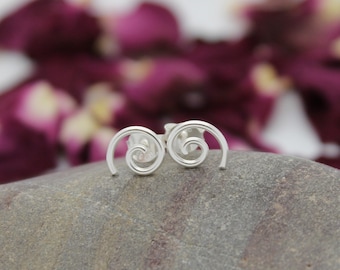 Solid Sterling Silver Tiny Swirly Circle Stud Earrings-Silver Earrings UK Handmade Sterling Silver Earrings By Lady C Jewellery