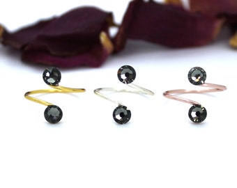 Black Diamond Adjustable Toe Ring made with Swarovski Crystal Elements Choose Your Finish