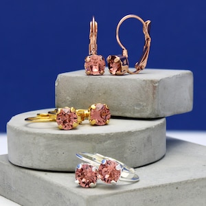 Crystal Gold Earrings Silver Lever backs Rose Gold Drop Earrings Blush Rose Swarovski Crystals Teachers Gift For Her Birthday Gift