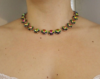 Collier en cristal arc-en-ciel, cristaux Swarovski, cadeau pour maman, bijoux pour la mère de la mariée, collier d'été coloré cadeau de remise des diplômes pour elle