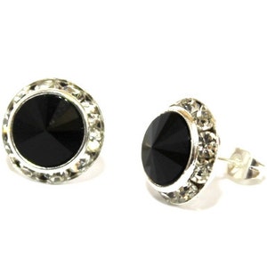 Black Jet Crystal 13mm Silver Stud Earrings made with Swarovski Crystal Elements