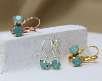 Boho Green Swarovski Crystal Earrings: Pacific Opal Leverbacks