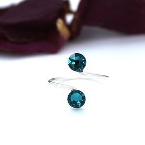 Blue Zircon Adjustable Toe Ring made with Swarovski Crystal Elements Choose Your Finish silver plated