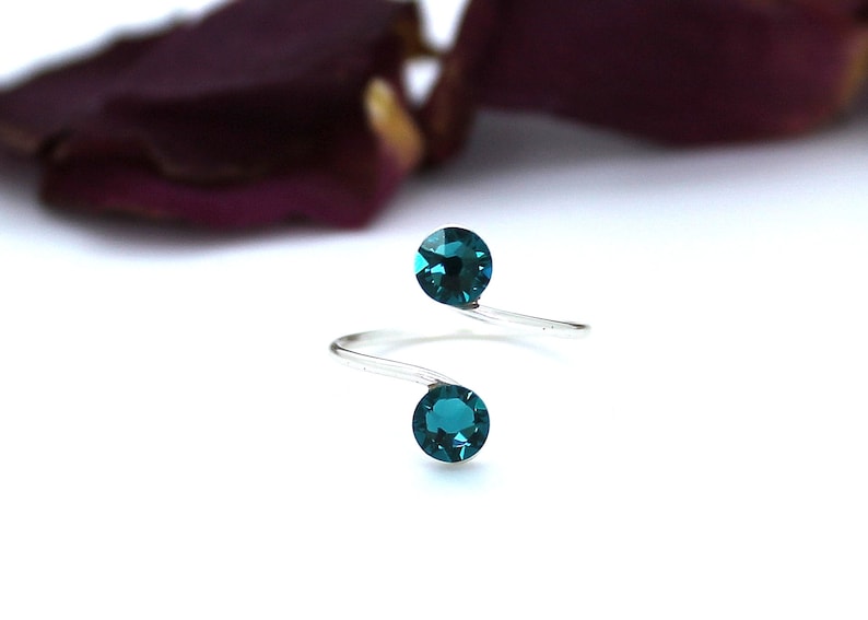 Blue Zircon Adjustable Toe Ring made with Swarovski Crystal Elements Choose Your Finish silver plated