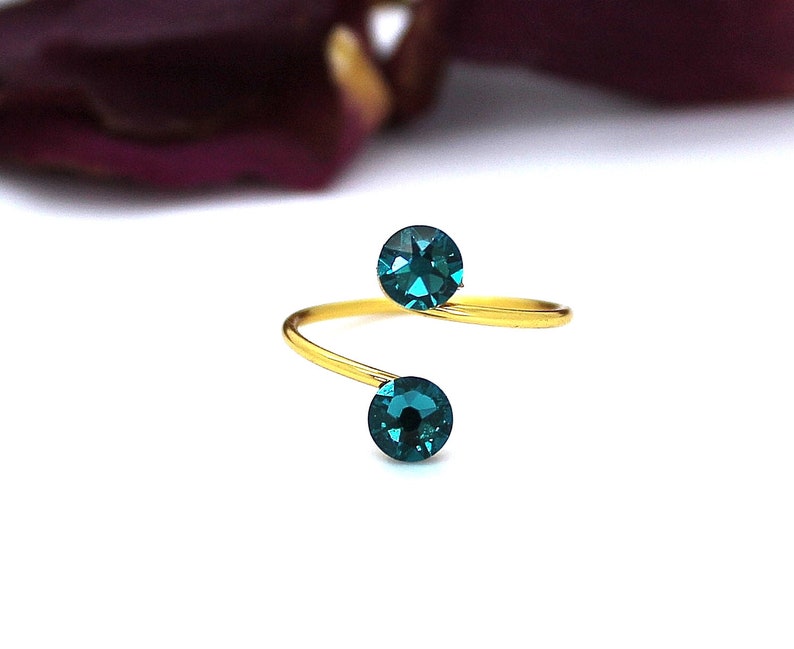 Blue Zircon Adjustable Toe Ring made with Swarovski Crystal Elements Choose Your Finish image 4