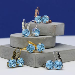 Aquamarine Leverback earrings made with Aquamarine Swarovski Crystal Elements Choose a Finish