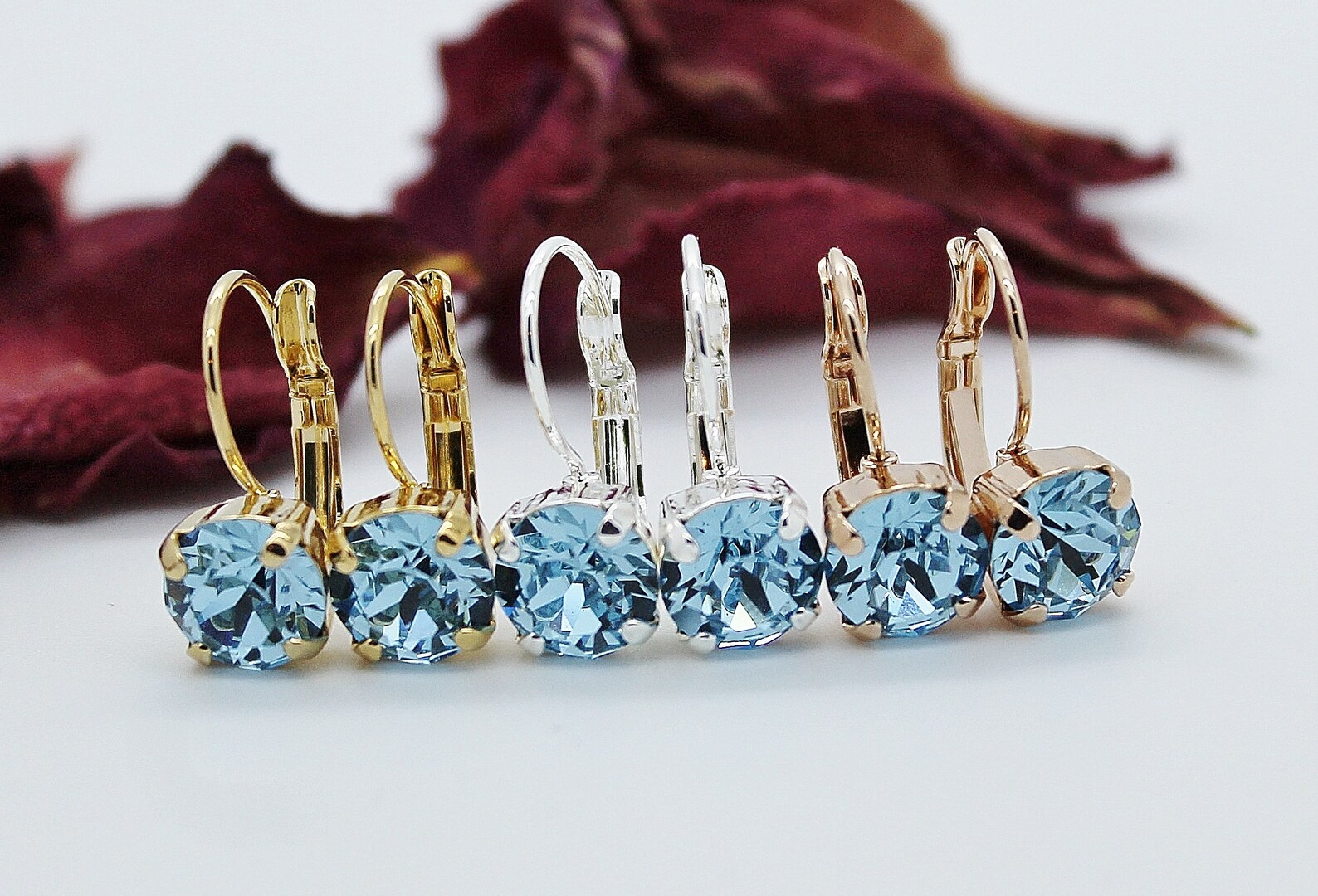 Aquamarine Leverback Earrings Made With Aquamarine Swarovski Etsy UK