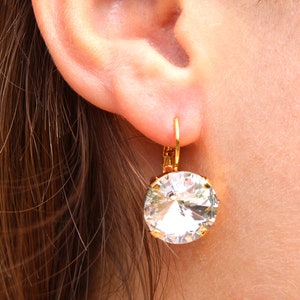 Orecchini realizzati con elementi in cristallo trasparente Swarovski - Orecchini pendenti Rivoli da 14 mm, orecchini pendenti scintillanti, regalo di gioielli da sposa