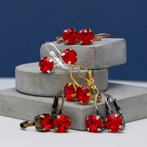 Red Crystal Earrings Lever Back Drop Earrings Swarovski Crystal Leverbacks Handmade Crystal Earrings Lever Back Statement Crystal Jewellery