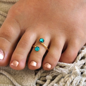 Blue Zircon Adjustable Toe Ring made with Swarovski Crystal Elements Choose Your Finish gold plated