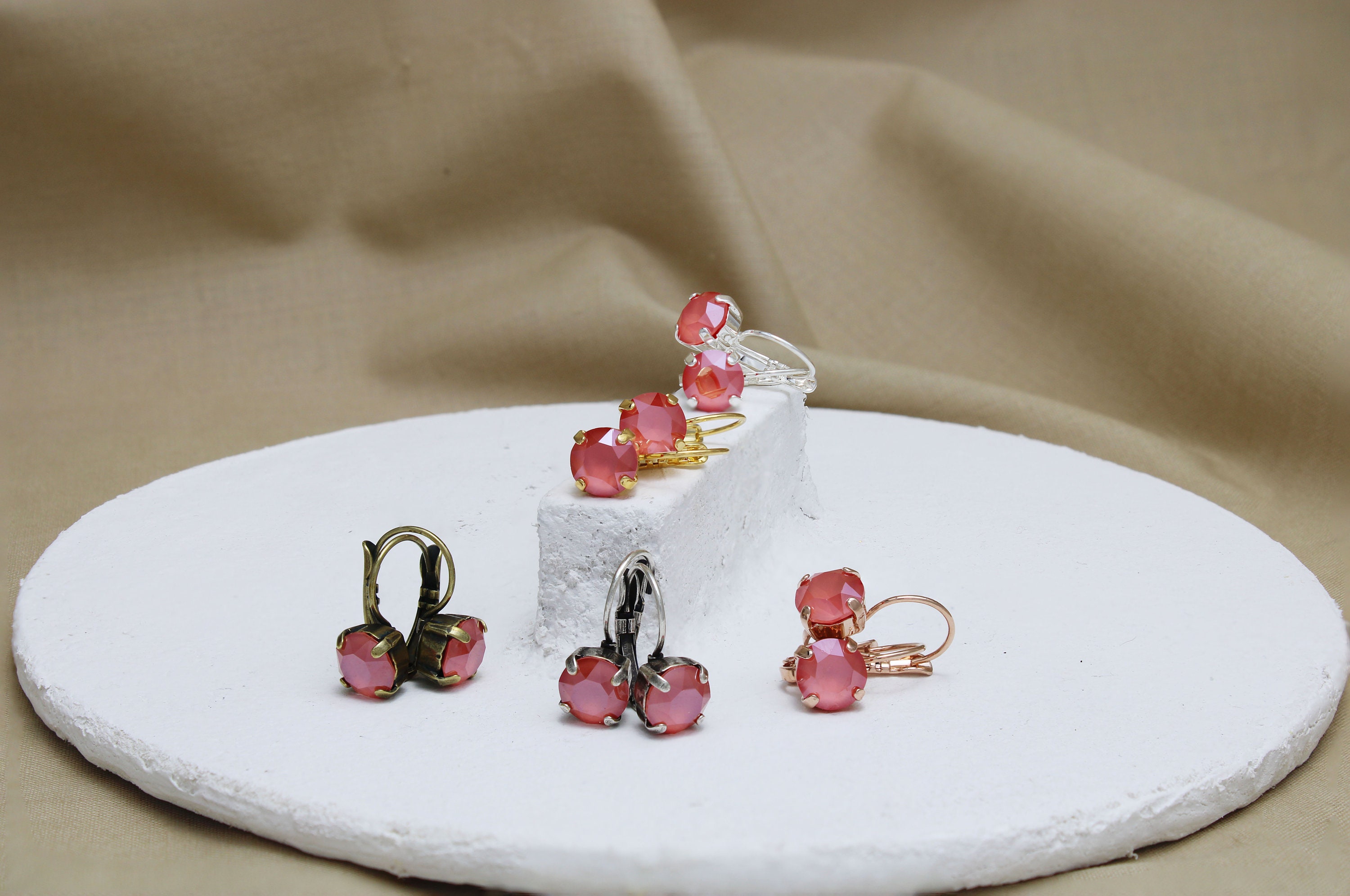 Light Coral Crystal Leverback Earrings