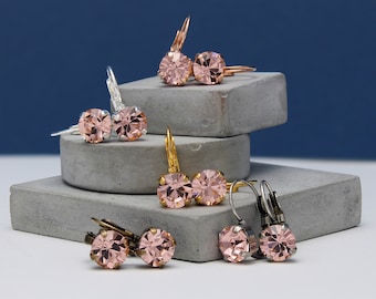 Antique Rose Swarovski Crystal Lever Back Earrings: Mauve Pink Jewelry
