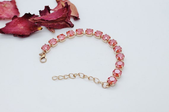 Buy Rose Gold Tennis Bracelet Made With Light Coral Swarovski
