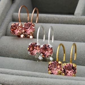 Shiny Silver/Gold/Rose Gold Plated Leverback Earrings made with Blush Rose Swarovski Crystal Elements by Lady C