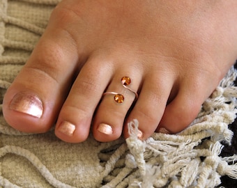 Adjustable Toe Ring made with Topaz Swarovski Crystal Elements Choose Your Finish